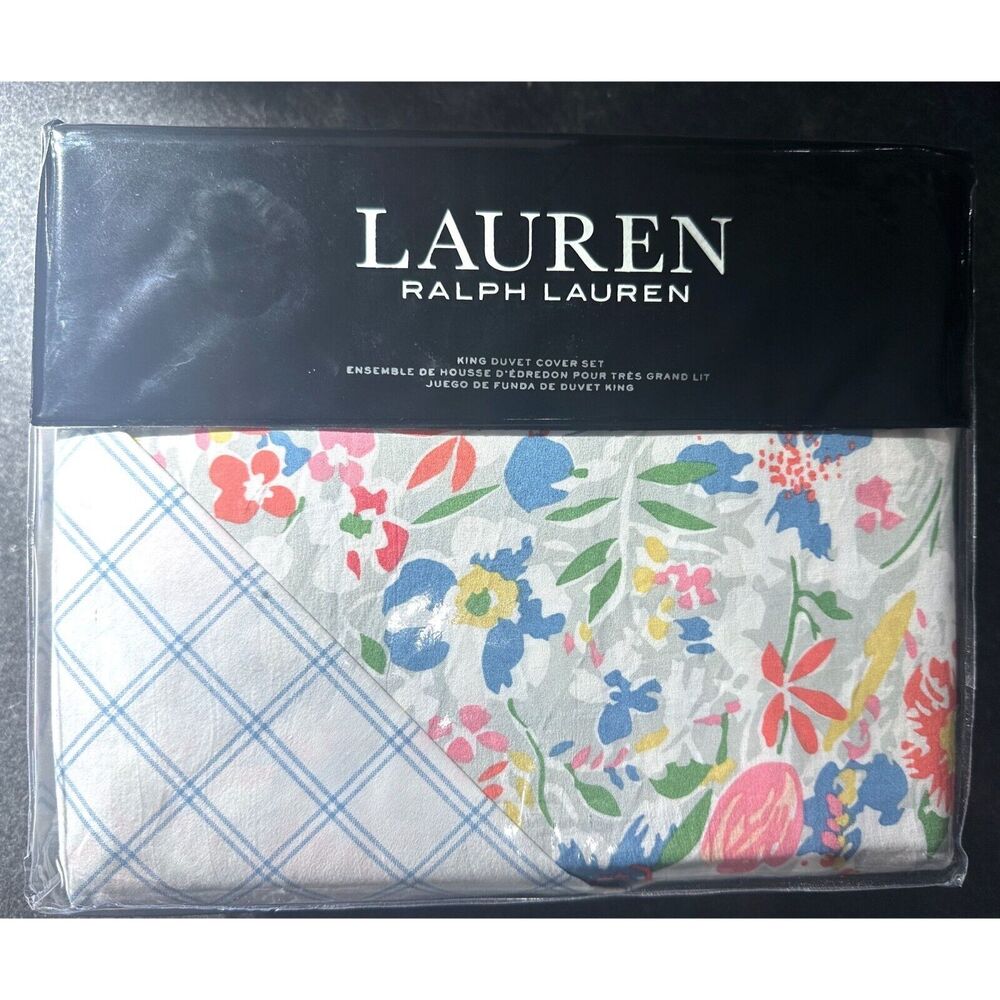 Lauren Ralph Lauren Macey Blue 3-Pc. Cotton King Duvet Cover Set NEW